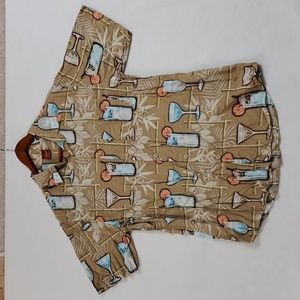 Junction West Hawaiian style drinks size Large tan and blue men's shirt